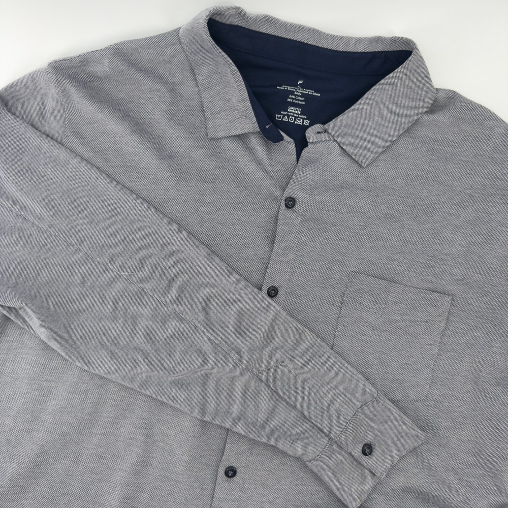Fabletics Mens XL Gray Long Sleeve Button Down Shirt Pique Knit Chest‎ Pocket